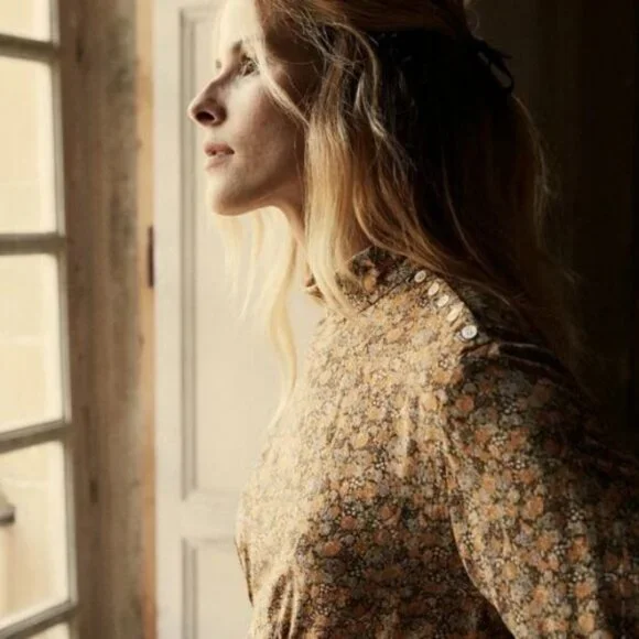 Doen Alda Dress in Lady Emma Floral Printed Long Sleeve Pleated Silk M - Picture 2 of 7